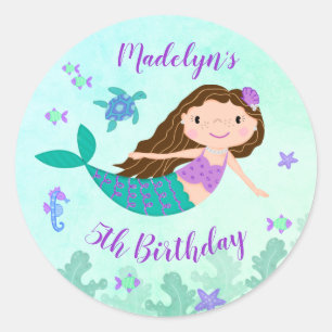 Purple Mermaid Under The Sea Birthday Classic Round Sticker
