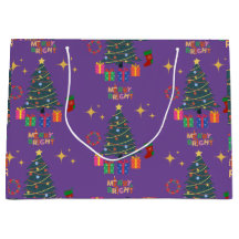 Purple Merry And Bright Christmas Trees Presents 