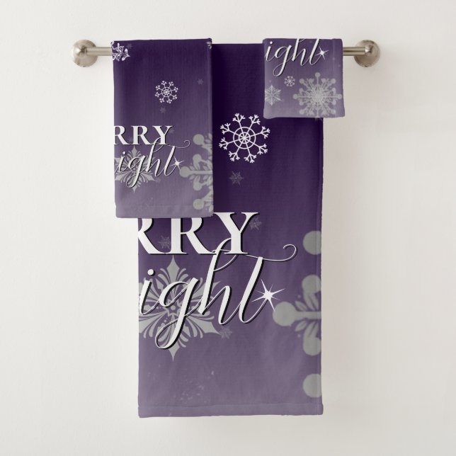 Purple Merry and Bright Snowflakes Christmas Bath Towel Set (Insitu)