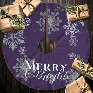 Purple Merry and Bright Snowflakes Christmas Brushed Polyester Tree Skirt