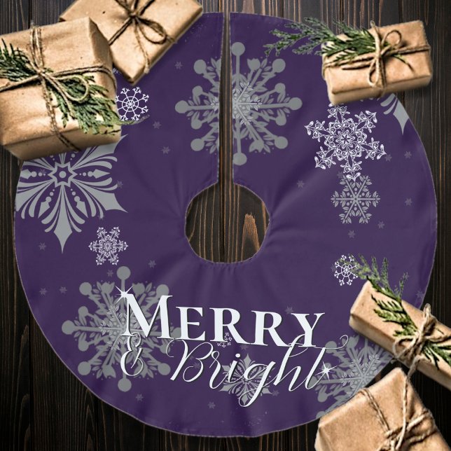 Purple Merry and Bright Snowflakes Christmas Brushed Polyester Tree Skirt (Purple Merry and Bright Snowflakes Christmas Tree Skirt)