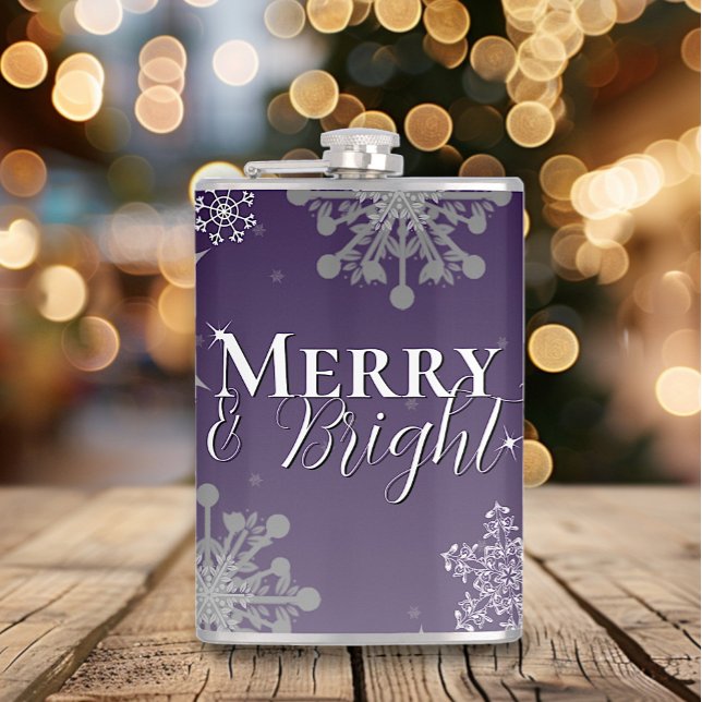 Purple Merry and Bright Snowflakes Christmas Hip Flask (Purple Merry and Bright Snowflakes Christmas Flask)