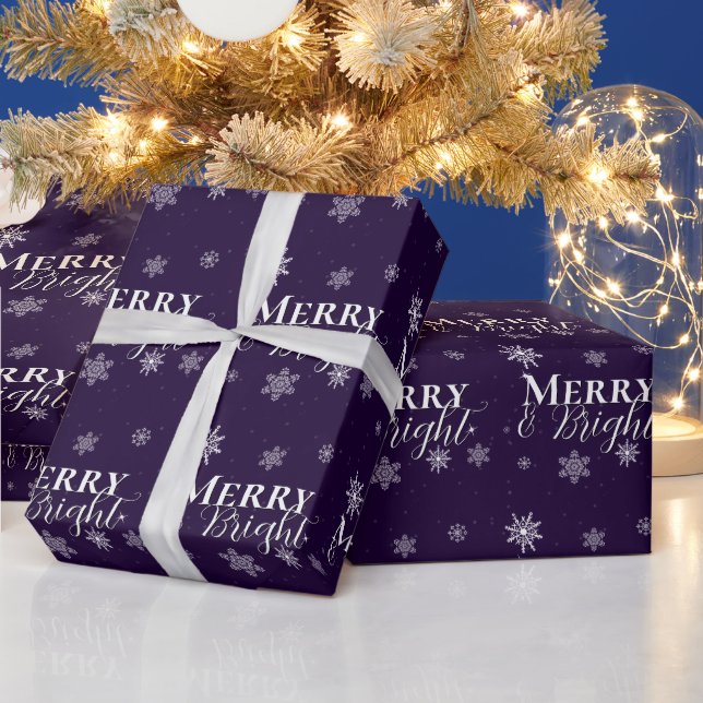 Purple Merry and Bright Snowflakes Christmas Wrapping Paper (Holidays)