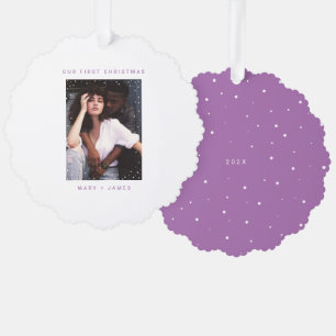 Purple Merry and Married Photo Holiday Ornament Card