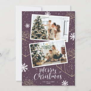 Purple Merry Christmas 2 Photo Holiday Card