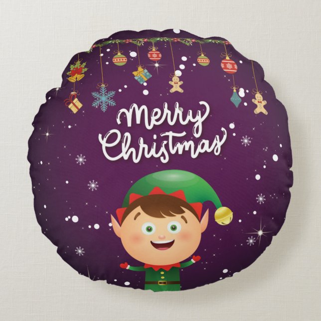 Purple Merry Christmas  Round Pillow (Front)