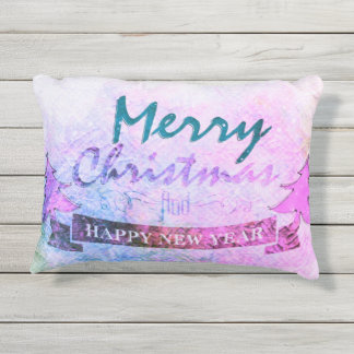 Purple Merry Christmas Watercolor Trees Outdoor Pillow