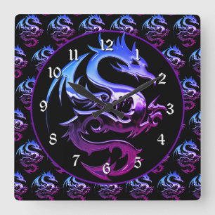 Purple Metallic Dragon Square Wall Clock