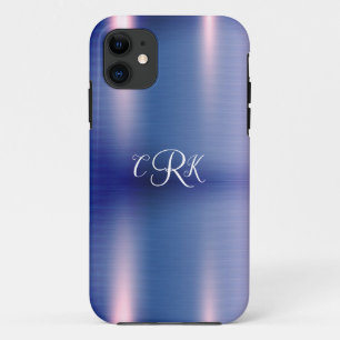 Purple Metallic Floral Monogram Personalize Girly iPhone 11 Case