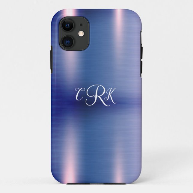 Purple Metallic Floral Monogram Personalize Girly Case-Mate iPhone Case (Back)