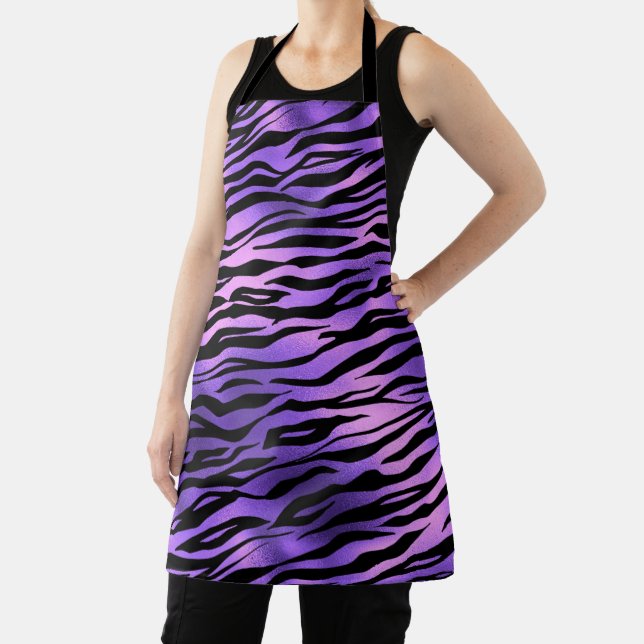 Purple Metallic Fun Stripes Fur Tiger Apron (Insitu)