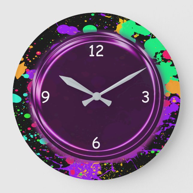 Purple, Metallic Look, Neon Effect, Wall Clock (Front)