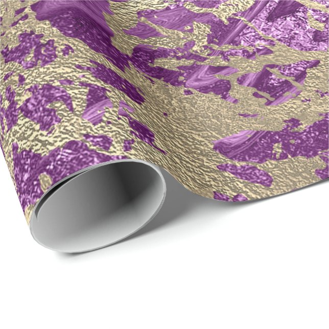 Purple Metallic Plum Marble Stone Metallic Abstrac Wrapping Paper (Roll Corner)