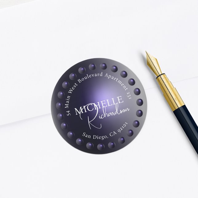 Purple Metallic Round Return Address Label (Creator Uploaded)