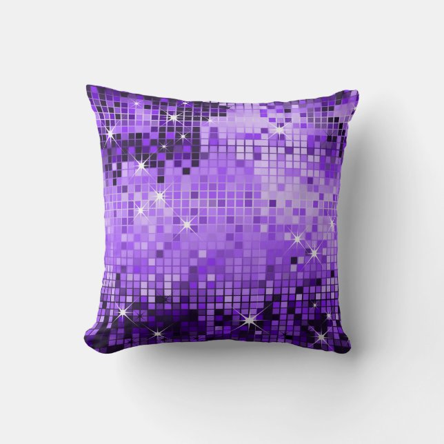 Purple Metallic Sequins Glitter Abstract Pixel Art Throw Pillow (Front)