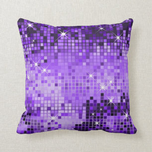 Purple Metallic Sequins Glitter Abstract Pixel Art Throw Pillow