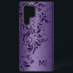Purple Metallic Texture & Floral Lace Samsung Galaxy Case<br><div class="desc">Purple floral lace design over an image of a purple metallic paint background.</div>