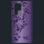 Purple Metallic Texture & Floral Lace Samsung Galaxy Case<br><div class="desc">Purple floral lace design over an image of a purple metallic paint background.</div>