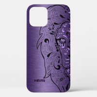 Purple Metallic Texture & Lion Head Sugar Skull