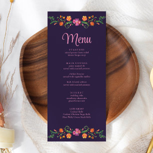 Purple Mexican Vibrant Floral Fiesta Wedding Menu