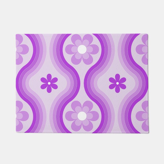 Purple Mid Century Modern Floral Rainbow Abstract  Doormat (Front)
