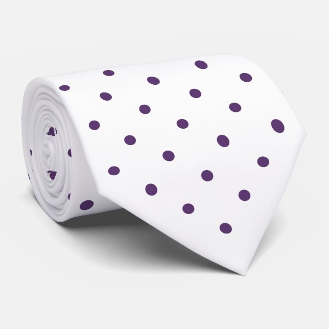 Purple Mini Polka Dot Pattern on White Tie (Rolled)