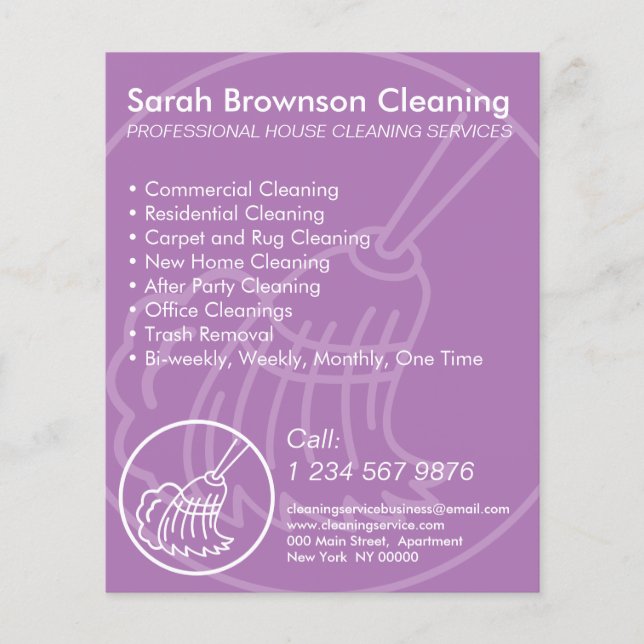 Purple Minimal Home Cleaning House Keeping Flyer (Front)
