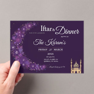 Purple Minimal Mosque Ramadan Iftar Party Acrylic Invitations