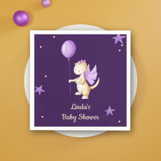 Purple Minimalist Baby Dragon Girl Baby Shower Napkin