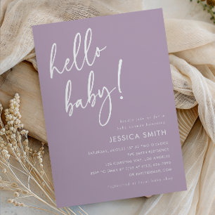 Purple Minimalist Boho Hello Baby Shower Invitation