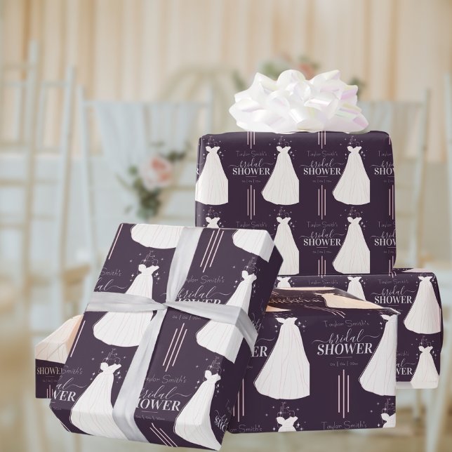 Purple Minimalist Bridal Shower Personalized Wrapping Paper (Creator Uploaded)
