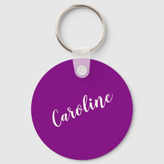 Purple Minimalist Calligraphy Personalized Name  Keychain (Front)