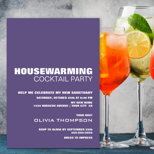 Purple Minimalist Housewarming Cocktail Party Invitation (Creator Uploaded)