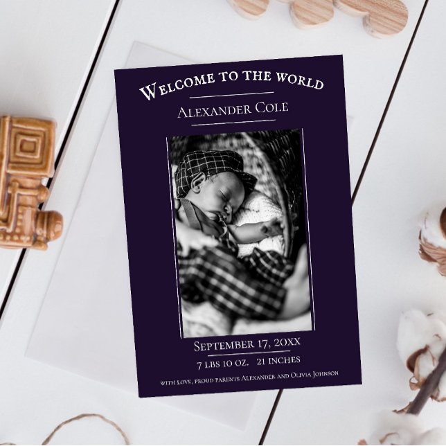 Purple Minimalist Photo Birth Announcement (Purple Minimalist Photo Birth Announcement)