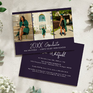 Purple Minimalist Photo Collage Graduation Party Invitation