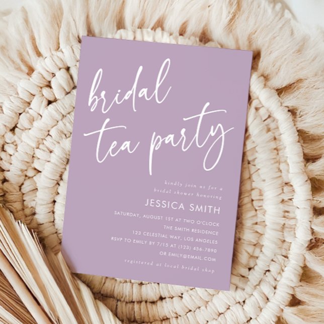 Purple Minimalist Script Bridal Shower Tea Party Invitation (Creator Uploaded)