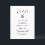 Purple Minimalist Script Seating Plan Table Number<br><div class="desc">This is a customizable table number seating plan. It features a purple whimsical script and classic typography. Personalize by adding your own details. This minimalist table seating plan is perfect for weddings,  baby showers,  bridal showers,  birthdays,  and so much more.</div>