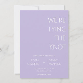 Purple Minimalist We're Tying The Knot Wedding  Invitation