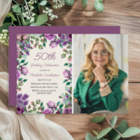 Purple Mint Green Floral 50th Birthday Photo 