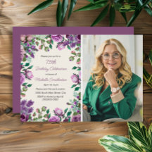 Purple Mint Green Floral 75th Birthday Photo 