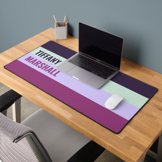Purple, Mint Green & Magenta Stripes Pattern  Desk Mat (Office 2)