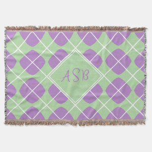 Purple Mint Green Mod Argyle Script Monogram Throw Blanket