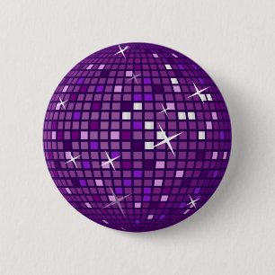 PURPLE MIRROR DISCO BALL 2 INCH ROUND BUTTON