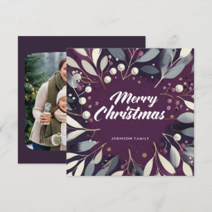 Purple mistletoe wreath Flat Holiday Card