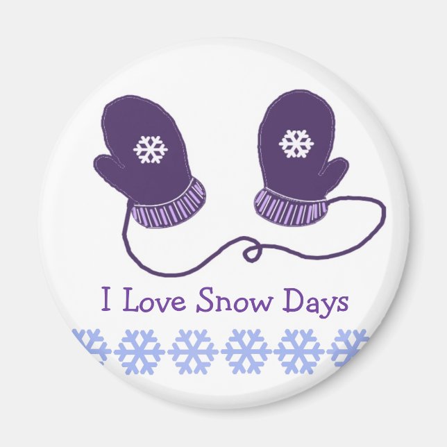 Purple Mittens with Snow Saying Magnet (Front)