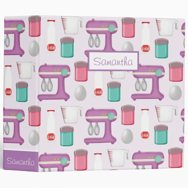 Purple Mixer Baking Collage Personalised Recipe Binder (Front/Spine)