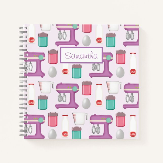 Purple Mixer Baking Collage Personalised Recipe Notebook (Front)