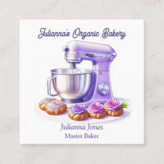 Purple Mixer Bread Bakery Pastry Chef Square Business Card