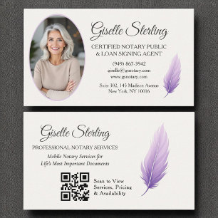 Purple Mobile Notary QR Code Lilac Photo  Business Card