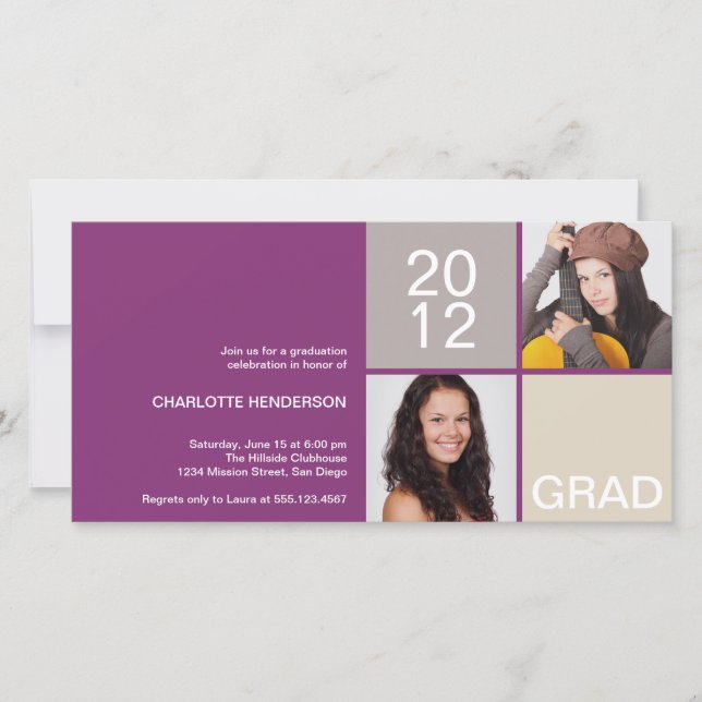 Purple modern block class of grad announcement (Front)